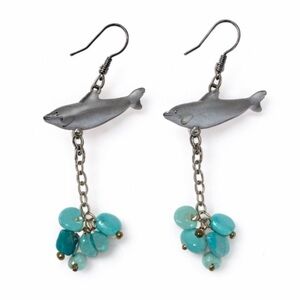 Gray and Blue Dolphin Dangle Earrings